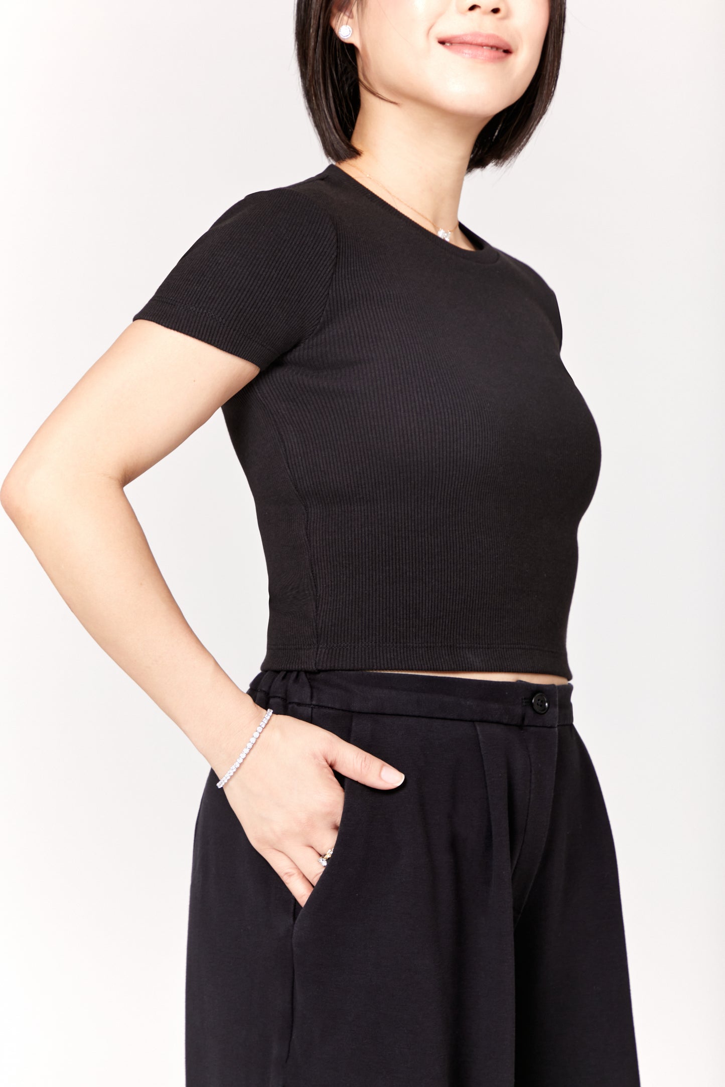 Crew Neck Fitted Cotton Rib Crop Top